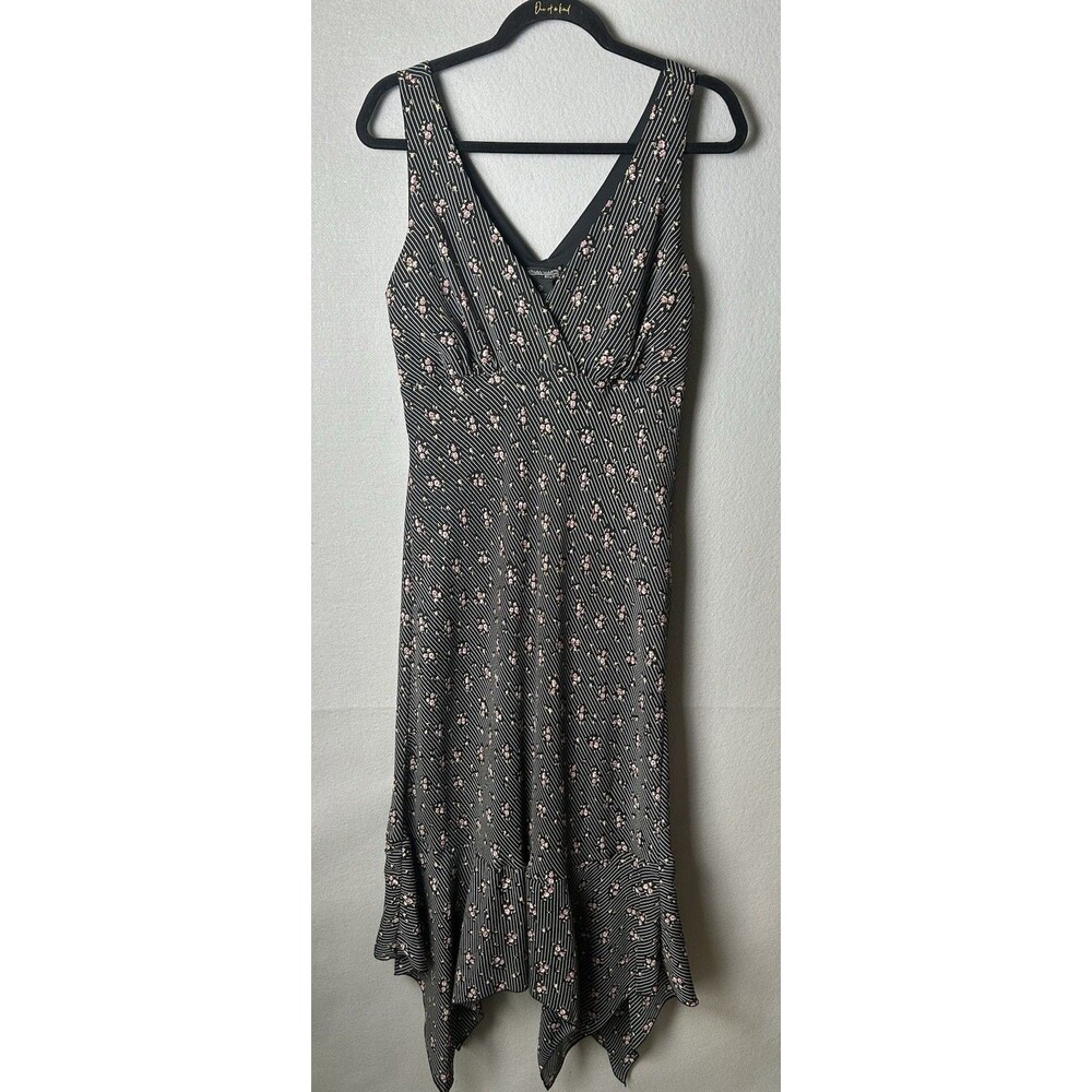 Vtg Jonathan Martin Y2K Asymmetric Midi Maxi Dress 12 Striped Roses‎ Fairy Pinup